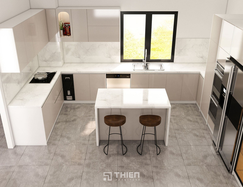 Tủ Bếp Chữ L Dài 7m Kết Hợp Đảo Tiện Nghi TBT080